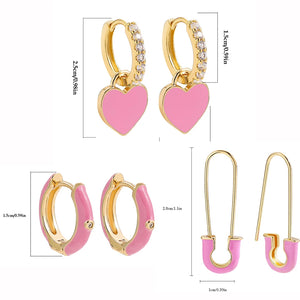 Zircon Heart Huggie Earrings Set for Women