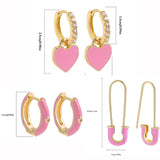 Zircon Heart Huggie Earrings Set for Women