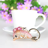 Pink Dolphin Bow Crystal Charm Purse Handbag Keychain