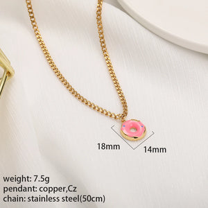 Pink Donut Pendant Necklace Red Heart Choker Stainless Steel Chain Eye Necklaces