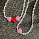 Pink Love Heart Pendant Peach Heart Necklace
