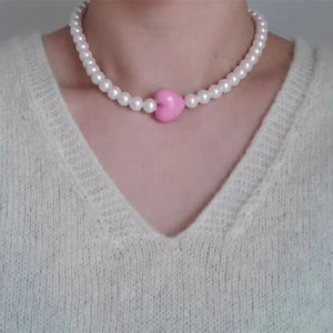 Pink Love Heart Pendant Peach Heart Necklace