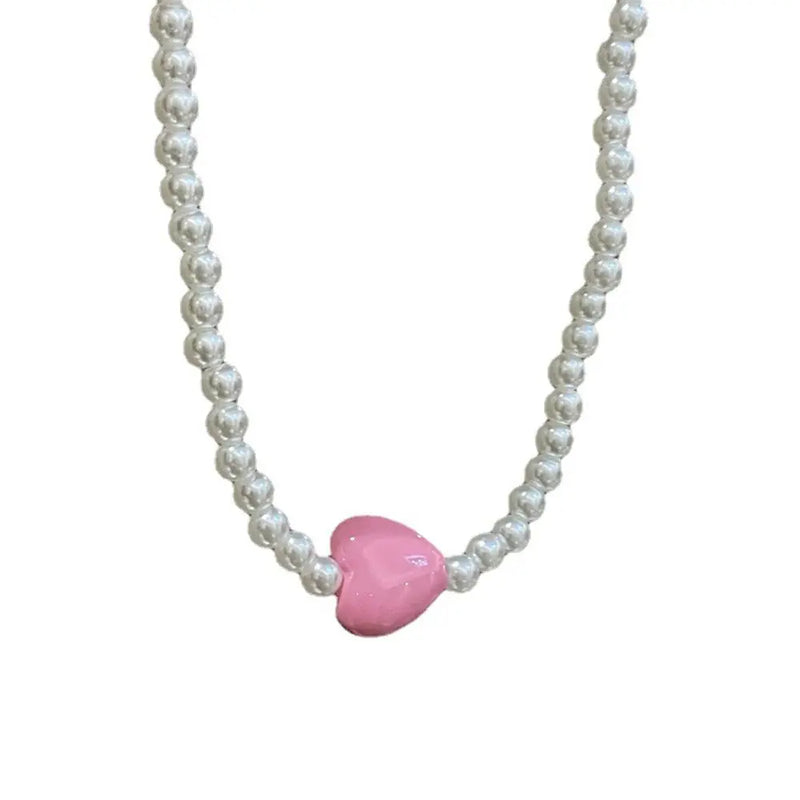 Pink Love Heart Pendant Peach Heart Necklace