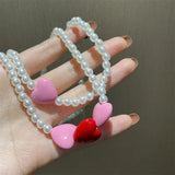 Pink Love Heart Pendant Peach Heart Necklace