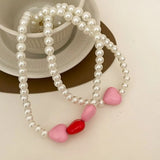 Pink Love Heart Pendant Peach Heart Necklace