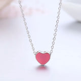 Pink Peach Love Heart Charm Pendant 925 Sterling Silver Chain Necklace