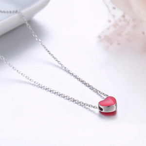 Pink Peach Love Heart Charm Pendant 925 Sterling Silver Chain Necklace