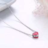 Pink Peach Love Heart Charm Pendant 925 Sterling Silver Chain Necklace