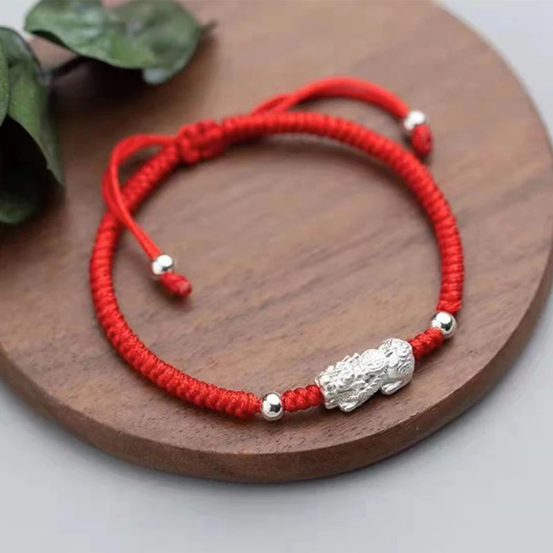 Pixiu Charm Bracelet 925 Sterling Silver Red Thread Bangle