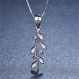 Tree Leaf Pendant Fire Opal Necklace 925 Sterling Silver Birthstone Jewelry
