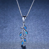 Tree Leaf Pendant Fire Opal Necklace 925 Sterling Silver Birthstone Jewelry