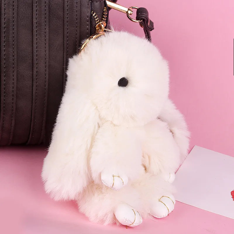 Pluff Bunny Keychain Rex Rabbit Fur Key Chains For Women Bag Toys Doll