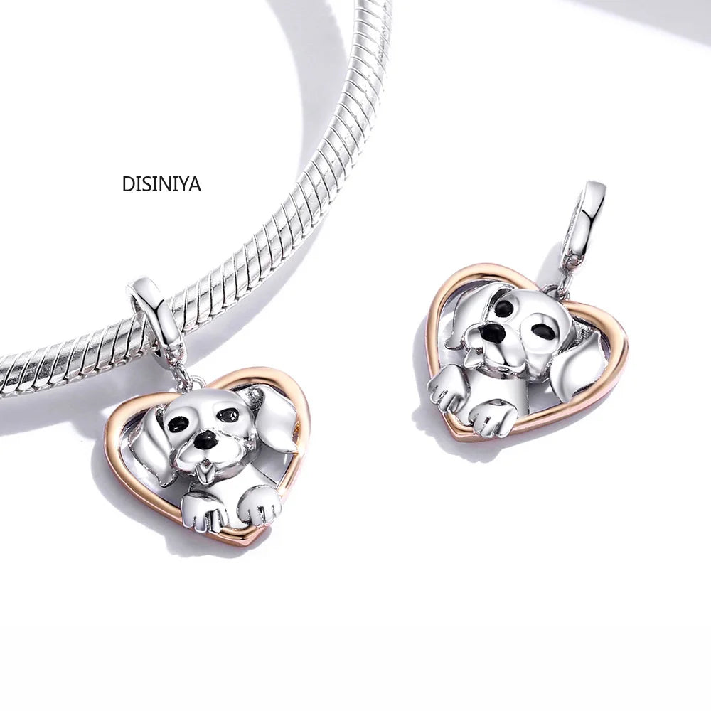 925 Sterling Silver Retro Vintage Puppy Charm for Bracelet DIY