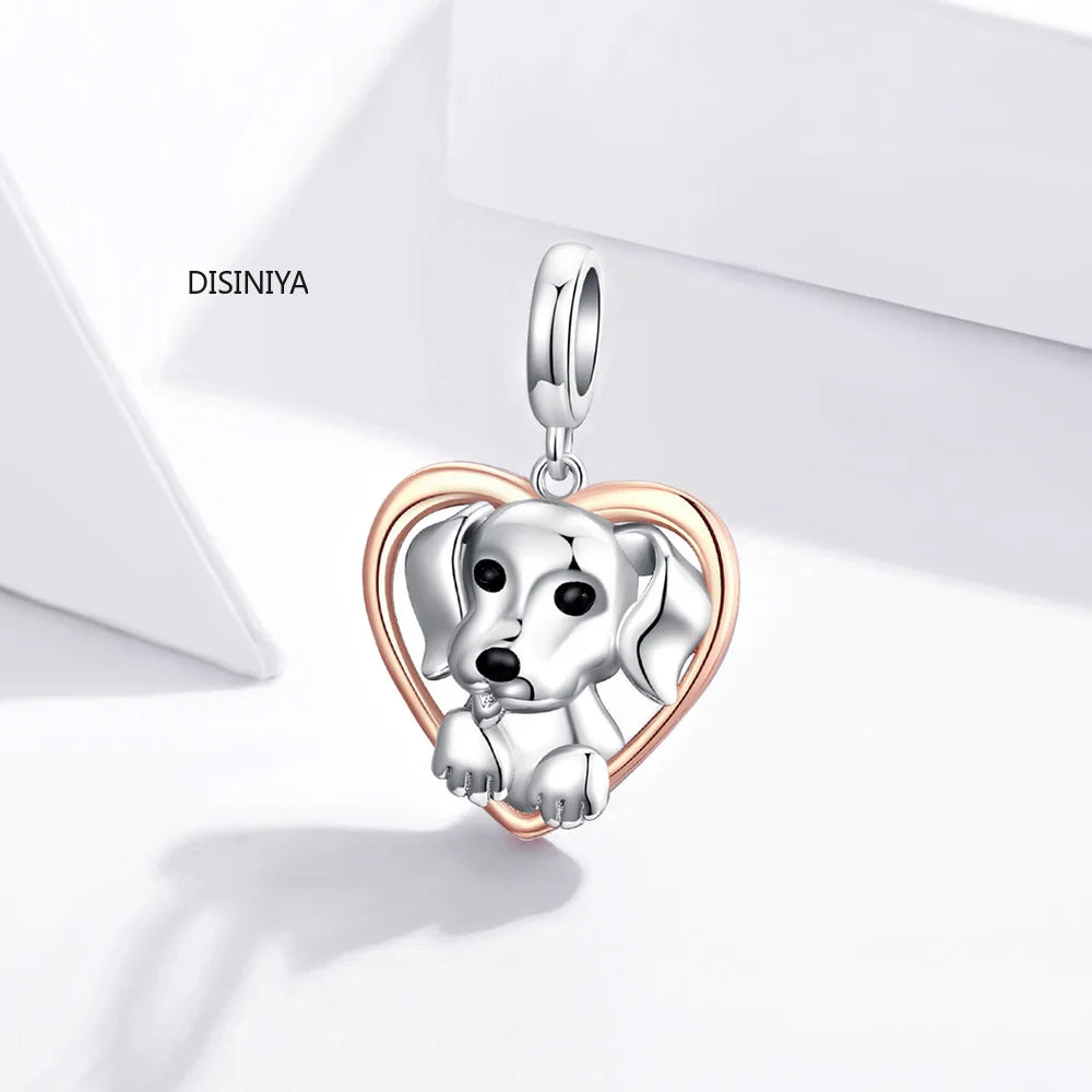 925 Sterling Silver Retro Vintage Puppy Charm for Bracelet DIY