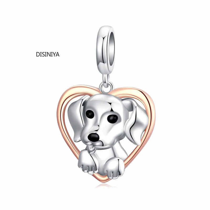 925 Sterling Silver Retro Vintage Puppy Charm for Bracelet DIY
