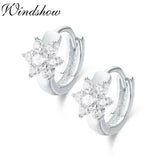 925 Silver Flower CZ Circle Huggie Hoop Earrings For Girls