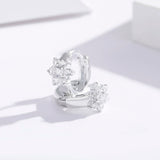 925 Silver Flower CZ Circles Small Loop Huggie Hoop Earrings For Women Jewelry