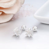 925 Silver CZ Flower Screw Back Stud Earrings for Women Girls
