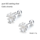 925 Silver CZ Flower Screw Back Stud Earrings for Women Girls