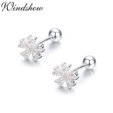 925 Silver CZ Flower Screw Back Stud Earrings for Women Girls