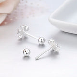 925 Silver CZ Flower Screw Back Stud Earrings for Women Girls