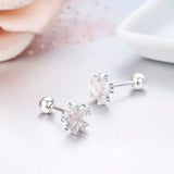 925 Silver CZ Flower Screw Back Stud Earrings for Women Girls