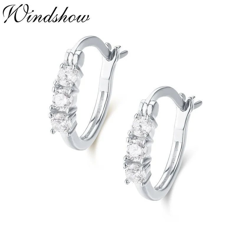 925 Sterling Silver CZ Stone Small Loop Huggie Hoop Earrings