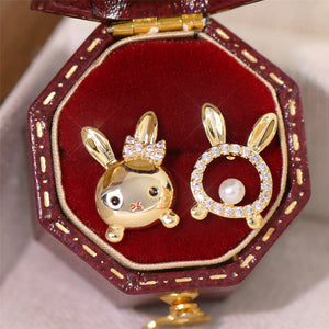 Rabbit Hollow Pearl Metal Earrings Asymmetrical Earring