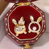 Rabbit Hollow Pearl Metal Earrings Asymmetrical Earring