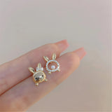 Rabbit Hollow Pearl Metal Earrings Asymmetrical Earring