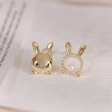 Rabbit Hollow Pearl Metal Earrings Asymmetrical Earring