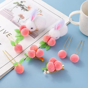 Rabbit Peach Hairpin Hanfu Hair Clip for Girls