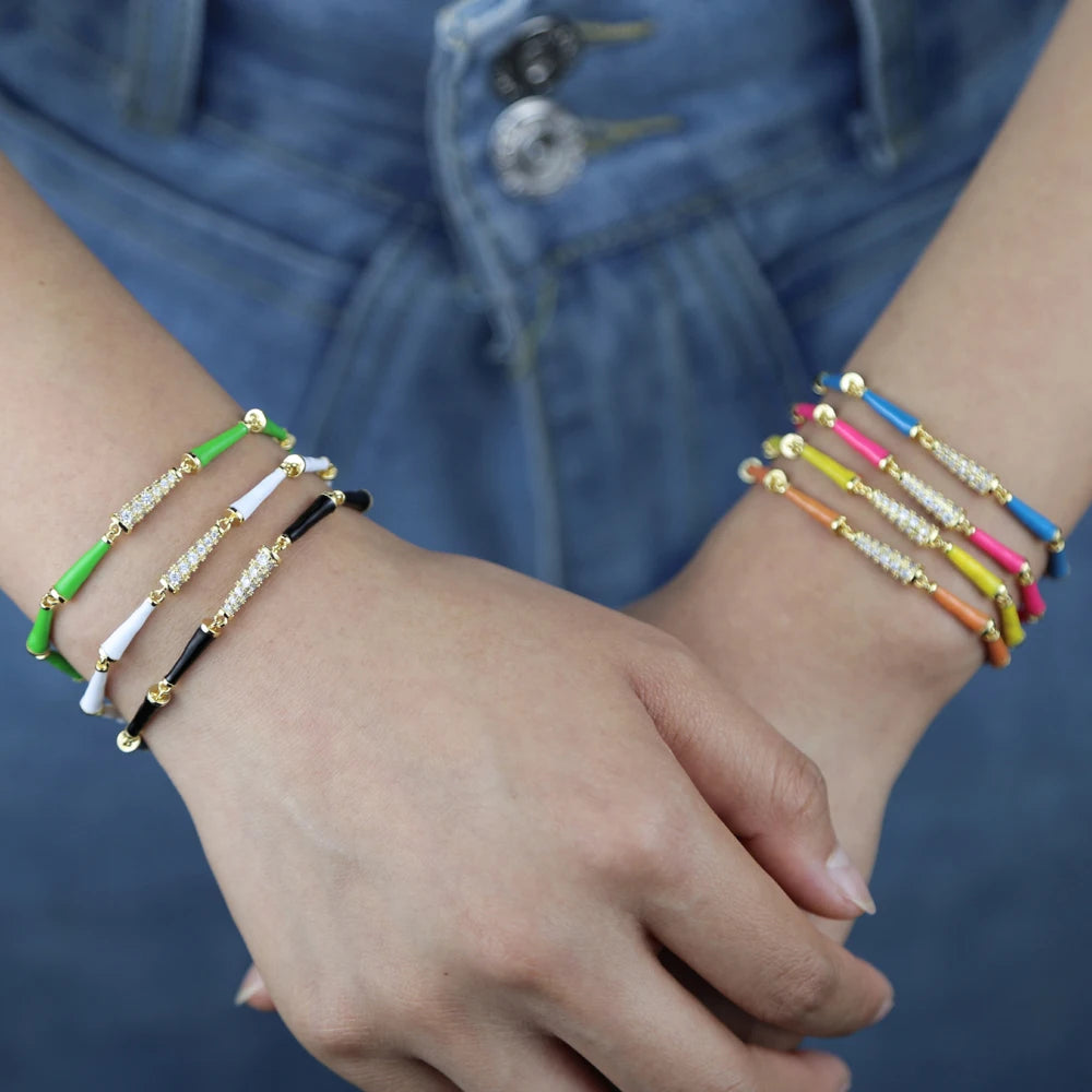 Enamel Beads Stretch Bracelet Multicolored Tile Beads Surf Beach Jewelry