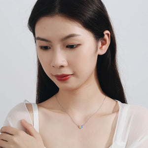Rainbow Heart Clavicle Chain 925 Silver Necklace SNE056