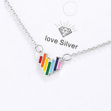 Rainbow Heart Clavicle Chain 925 Silver Necklace SNE056