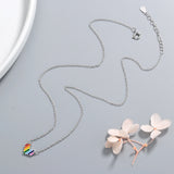 Rainbow Heart Clavicle Chain 925 Silver Necklace SNE056