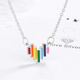 Rainbow Heart Clavicle Chain 925 Silver Necklace SNE056