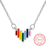 Rainbow Heart Clavicle Chain 925 Silver Necklace SNE056