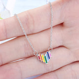 Rainbow Heart Clavicle Chain 925 Silver Necklace SNE056