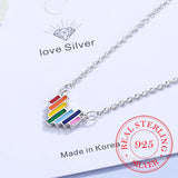 925 Silver Rainbow Mini Heart Short Chain Necklace
