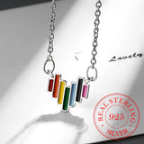 925 Silver Rainbow Mini Heart Short Chain Necklace