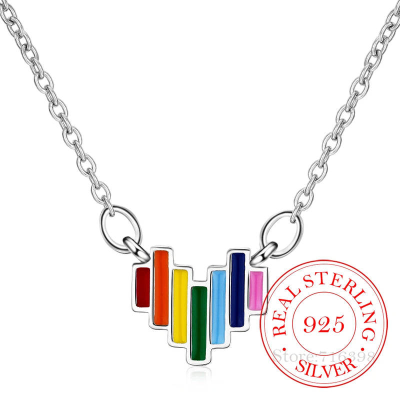 925 Silver Rainbow Mini Heart Short Chain Necklace