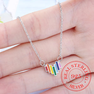 925 Silver Rainbow Mini Heart Short Chain Necklace