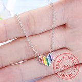925 Silver Rainbow Mini Heart Short Chain Necklace