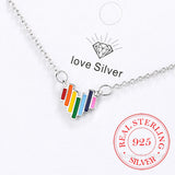 925 Silver Rainbow Mini Heart Short Chain Necklace