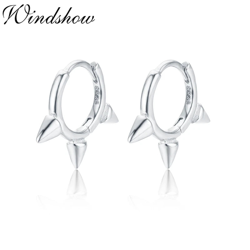 925 Silver Triple Conical Spike Huggie Hoop Earrings Kids Girl Jewelry