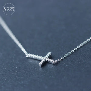 925 Sterling Silver CZ Cross Necklace Pendant Set