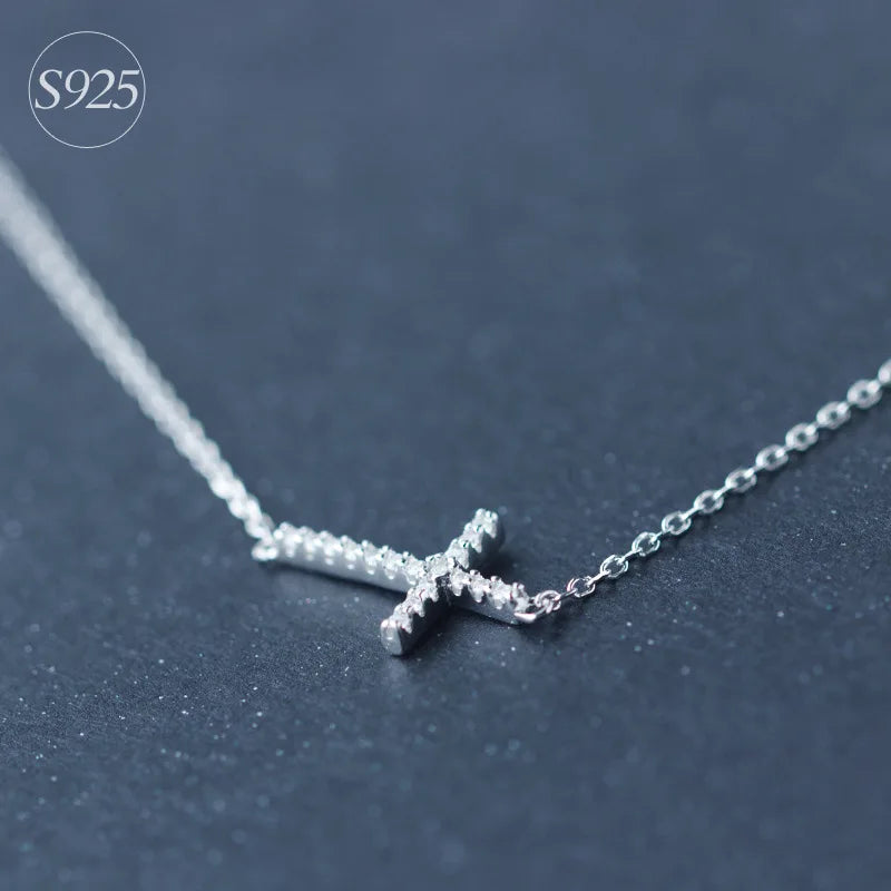 925 Sterling Silver CZ Cross Necklace Pendant Set
