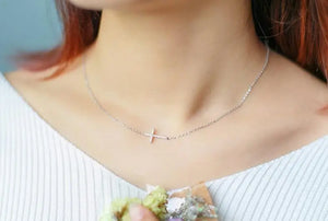 925 Sterling Silver CZ Cross Necklace Pendant Set