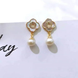 18K Plated Pearl Drop Earrings Lucky Grass Clip Earrings